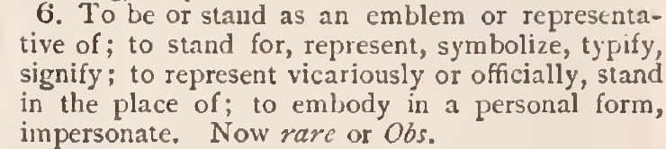 Oxford English Dictionary selected definition of personate, including official representation and standing in the place of another.